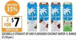 Supabarn Cocobella straight up and flavoured coconut water 1L range offer