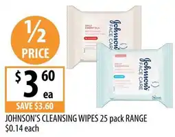 Supabarn Johnson's Cleansing Wipes 25 pack Range offer