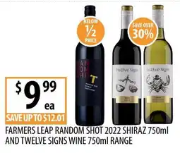 Supabarn Farmers Leap Random Shot 2022 Shiraz and Twelve Signs Wine offer