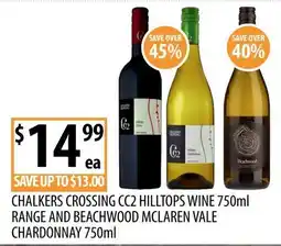 Supabarn Chalkers Crossing CC2 Hilltops Wine and Beachwood McLaren Vale Chardonnay offer