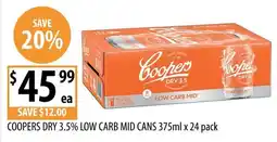 Supabarn Coopers Dry 3.5% Low Carb Mid Cans offer