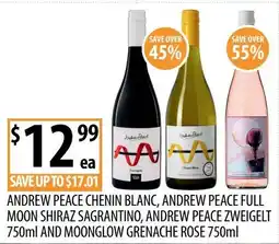 Supabarn Andrew Peace Chenin Blanc, Andrew Peace Full Moon Shiraz Sagrantino, Andrew Peace Zweigelt and Moonglow Grenache Rose offer