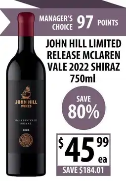 Supabarn John Hill Wines McLaren Vale Shiraz offer