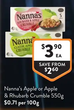 Foodworks Nanna's Apple or Apple & Rhubarb Crumble offer