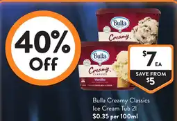 Foodworks Bulla Creamy Classics Ice Cream Tub offer