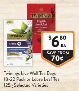 Foodworks Twinings Live Well Tea Bags or Loose Leaf Tea offer