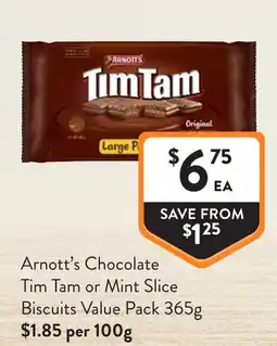Foodworks Arnott's Chocolate Tim Tam or Mint Slice Biscuits Value Pack offer