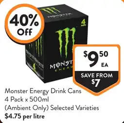 Foodworks Monster Energy Drink Cans offer