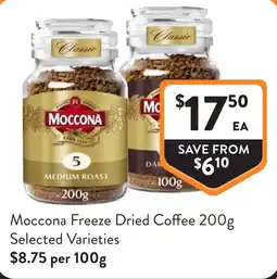 Foodworks Moccona Freeze Dried Coffee Selected Varieties offer