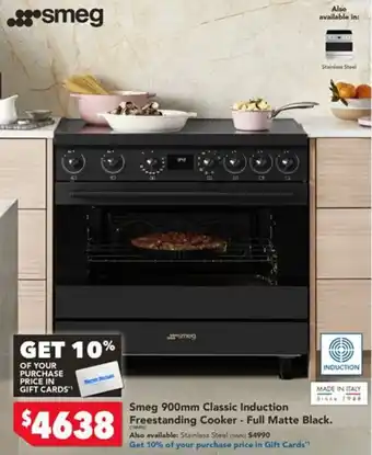 Smeg 900mm Classic Induction Freestanding Cooker - Full Matte Black