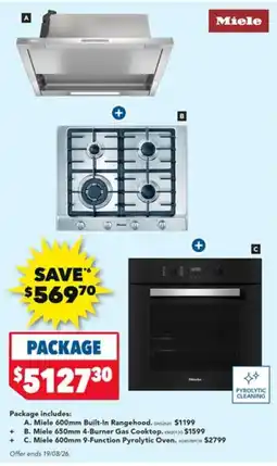 Harvey Norman Miele 600mm Built-In Rangehood, Miele 650mm 4-Burner Gas Cooktop offer