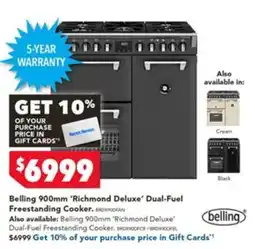 Harvey Norman Belling 900mm 'Richmond Deluxe' Dual-Fuel Freestanding Cooker offer