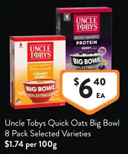 Foodworks Uncle Tobys Quick Oats Big Bowl 8 Pack Selected Varieties offer