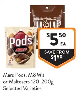 Foodworks Mars Pods, M&M's or Maltesers offer