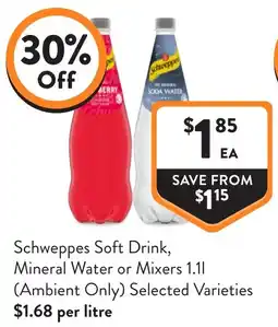 Foodworks Schweppes Soft Drink, Mineral Water or Mixers offer