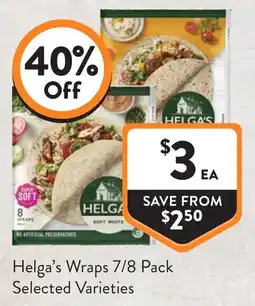 Foodworks Helga's Wraps 7/8 Pack Selected Varieties offer