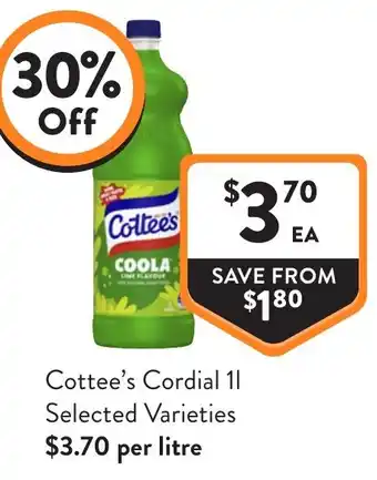 Cottee's Cordial 1l Selected Varieties