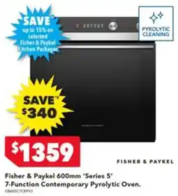 Harvey Norman Fisher & Paykel 600mm 'Series 5' 7-Function Contemporary Pyrolytic Oven offer