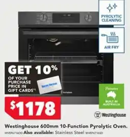 Harvey Norman Westinghouse 600mm 10-Function Pyrolytic Oven offer