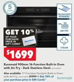Harvey Norman Euromaid 900mm 16-Function Built-In Oven with Air Fry - Dark Stainless Steel offer