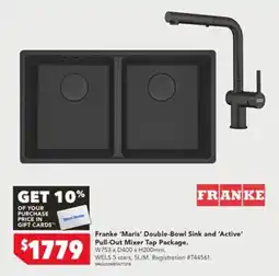 Harvey Norman Franke 'Maris' Double-Bowl Sink and 'Active' Pull-Out Mixer Tap Package offer