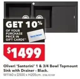 Harvey Norman Oliveri 'Santorini' 1 & 3/4 Bowl Topmount Sink with Drainer - Black. offer
