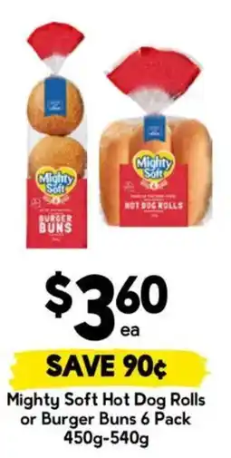 Drakes Mighty Soft Hot Dog Rolls or Burger Buns 6 Pack offer