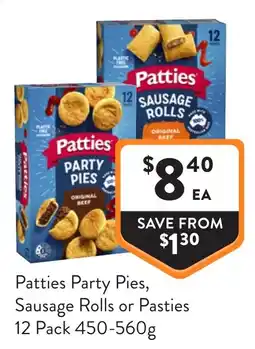 Foodworks Patties Party Pies, Sausage Rolls or Pasties offer