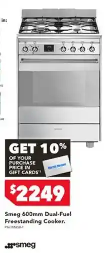 Harvey Norman Smeg 600mm Dual-Fuel Freestanding Cooker offer
