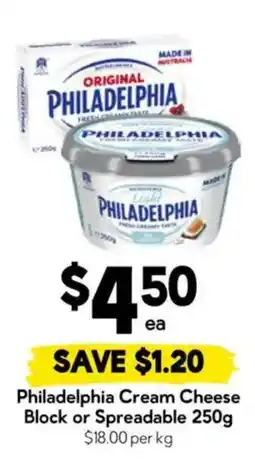Drakes Philadelphia Cream Cheese Block or Spreadable offer