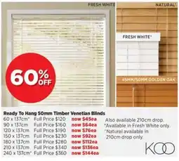 Spotlight Ready To Hang 50mm Timber Venetian Blinds offer