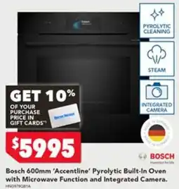 Harvey Norman Bosch 600mm 'Accentline' Pyrolytic Built-In Oven with Microwave Function and Integrated Camera offer