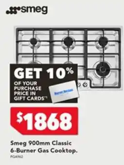 Harvey Norman Smeg 900mm Classic 6-Burner Gas Cooktop offer