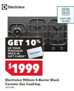 Harvey Norman Electrolux 900mm 5-Burner Black Ceramic Gas Cooktop offer