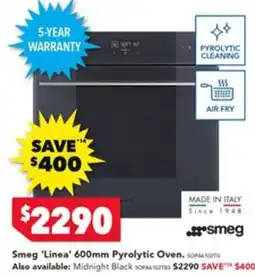 Harvey Norman Smeg 'Linea' 600mm Pyrolytic Oven offer