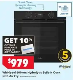 Harvey Norman Whirlpool 600mm Hydrolytic Built-In Oven with Air Fry offer