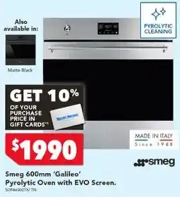 Harvey Norman Smeg 600mm 'Galileo' Pyrolytic Oven with EVO Screen offer