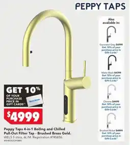 Harvey Norman Peppy Taps 4-in-1 Boiling and Chilled Pull-Out Filter Tap - Brushed Brass Gold offer