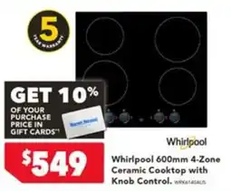 Harvey Norman Whirlpool 600mm 4-Zone Ceramic Cooktop with Knob Control offer