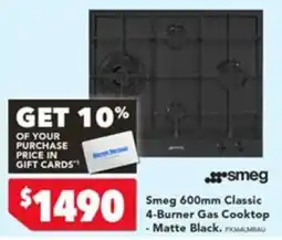 Harvey Norman Smeg 600mm Classic 4-Burner Gas Cooktop - Matte Black offer