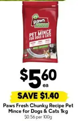 Drakes Paws Fresh Chunky Recipe Pet Mince for Dogs & Cats offer
