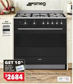 Harvey Norman Smeg 900mm Dual-Fuel Freestanding Cooker offer