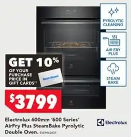 Harvey Norman Electrolux 600mm '600 Series' AirFry Plus SteamBake Pyrolytic Double Oven offer