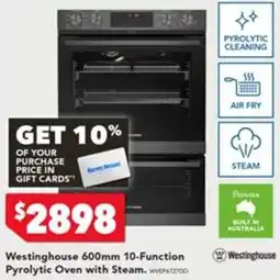 Harvey Norman Westinghouse 600mm 10-Function Pyrolytic Oven with Steam offer