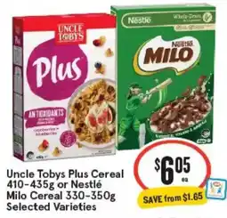 IGA Uncle Tobys Plus Cereal or Nestlé Milo Cereal offer