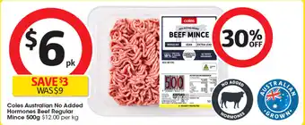 Coles Australian No Added Hormones Beef Regular Mince