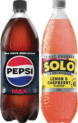 Coles Pepsi, Solo or Mountain Dew Soft Drink 1.25 Litre offer