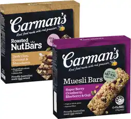 Coles Carman's Nut or Muesli Bars 160g-270g offer