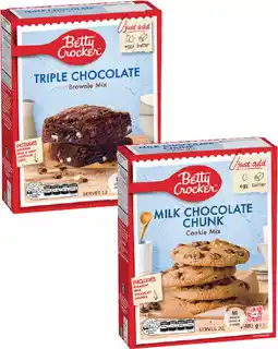 Coles Betty Crocker Choc Chunk Cookie Mix 485g or Triple Choc Fudge Brownie Mix 500g offer