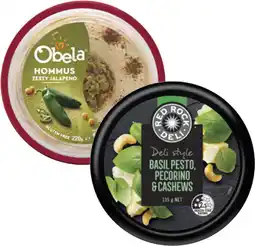 Coles Obela Garnished Hommus Dip 220g or Red Rock Deli Dip 135g offer